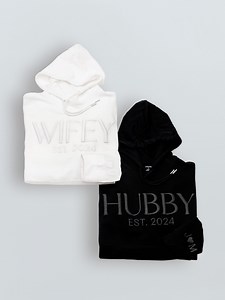 Personalized Hoodies Set, Custom Hoodie, 1st Wedding Anniversary Gift, Hubby Wifey Hoodie, Matching Couple Hoodies, Custom Date Hoodie - Etsy