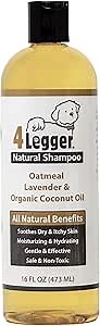 4Legger All Natural Organic Oatmeal Dog Shampoo for Itchy Skin with Aloe, Coconut & Lavender Essential Oil, Hypoallergenic, Moisturizing for Normal, Dry, Itchy, or Sensitive Skin, USA Made, 16 oz