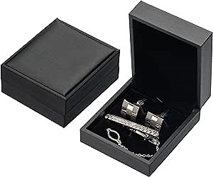 PU Leather Cufflink Tie Clip Box Cuff Links Storage Gift Box Jewelry Display Case (Black)
