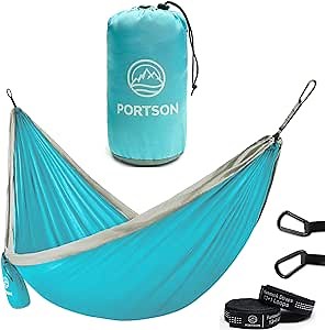 Camping Hammock - Based in Madison - Double Hammock for Backpacking, Travel, Hiking - Portable Hammock - Tree-Friendly Straps Included Teal & Gray