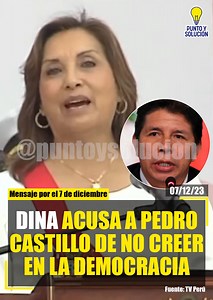 🔴 Dina acusa a Pedro Castillo de no creer en la democracia. Mandataria celebra su primer año de gobierno con un discurso desde Pueblo Libre. Hoy también se cumple un año de la detención de Castillo Terrones. El Gobierno ha bautizado este día como el Día de la Institucionalidad, del Estado de Derecho y de la Defensa de la Democracia. (Dina Boluarte en vivo hoy, Dina noticias, Pedro Castillo noticias, 7 de diciembre noticias) #DinaBoluarte #PedroCastillo #7dediciembre | Punto y Solución