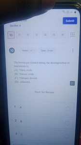 The brown gas formed during the decomposition of lead nitrate i... | Filo