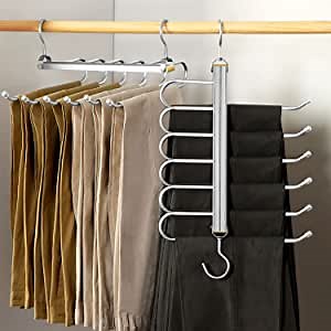 [Upgrade] Multi-Functional Pants Rack Hangers - 2 Pack Pants Hangers Space Saving,for Slacks,Jeans,Trousers,etc. - Pants Organizer for Closet(2023)