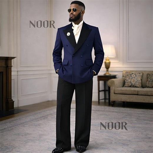 Navy Blue Tuxedo Men Double Breasted Black Satin Lapel Mix Match Groom Suit Vintage Prom Outfit Trauanzug Blau Schwarz Costume Smoking - Etsy
