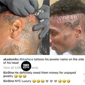 #PressPlay: Looks like #6ix9ine had a few comments to make about #Blueface’s latest tatt 👀 (via: @akademiks) | Power 106 Los Angeles