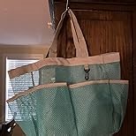 F-color Mesh Shower Caddy Portable - 2 Handles Upgrade Deeper 7 Pockets Basket Bag Tote for College Dorm Room Toiletry Bathroom Essentials Gym Camp Quick Dry with S Hook, 2 Pack Mint Green