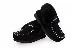 [Hot Item] Classic Genuine Real Sheepskin Moccasins Slippers for Women in Black