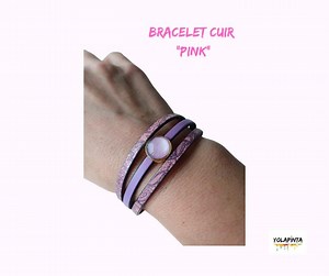 Echtes Lederarmband, handgefertigt. Einzigartig mit einer originellen pinkfarbenen Schlaufe. Pinkfarbene Riemen und lila Spitzenmotive. - Etsy.de