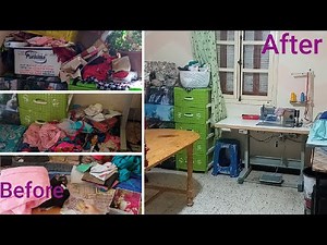 غرفة الخياطة ركن خياطة في أسوء حالاتها وبعد عملية الترتيب Sewing Room Makeover Before and After