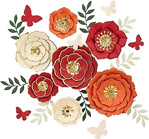 3D Large Paper Flowers Decorations for Wall, Giant Large Handcrafted Paper Flowers for Wedding Backdrop, Nursery Wall Decor, Bridal Shower (Dark Red,Red Orange,Ivory, Set/7)