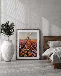 Colorful Tulip Field Landscape Wall Art Dutch Windmill Nature Poster Floral Farmhouse Home Decor - Etsy UK