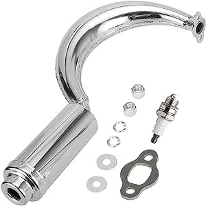 FVRITO Chrome Banana Exhaust Muffler Pipe Silencer Gasket Spark Plug for 2 Stroke 49cc 60cc 66cc 80cc Engine Gas Motorized Bicycle Motor Bike Silver