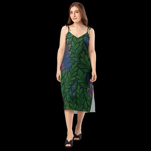 Green Leaf Slip Midi Dress Nature Inspired All Over Print Summer Dress - Etsy Canada