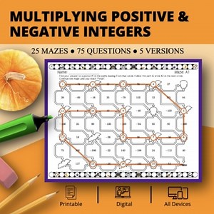Halloween: Multiplying Positive & Negative Integers Maze Activity