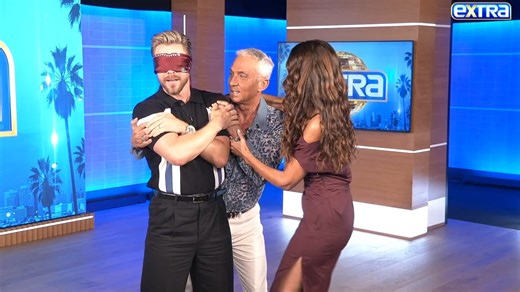 Watch Bruno Tonioli’s Epic BLINDFOLDED surprise for Derek Hough! 😂🤫 | Extra