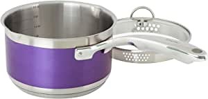 Chantal AllergenWare 2.5 quart Stainless Steel Sauce pan with Glass Strainer Lid, Purple