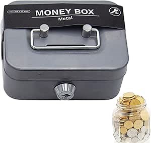 Small Money Box Cash Box with Lock and Slot | Cash Box with Slot for Kids,Metal Cash Box Safe Lock Box Money Bank for Kids Adults Coin Collection