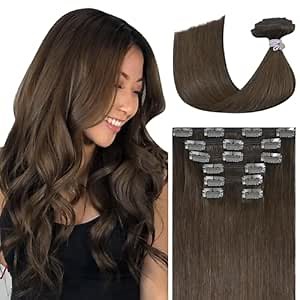 Ukira Medium Brown Hair Extensions Real Human Hair, 12 Inch 100g 7pcs #4 Clip in Hair Extensions, Natural Soft Straight Remy Human Hair Chocolate Brown Clip in Extensions for Women