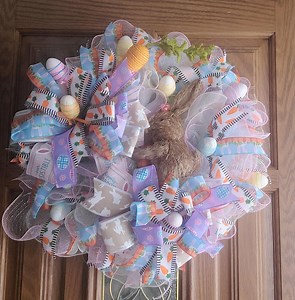 Handmade Easter Bunny Wreath – Pastel Deco Mesh, Carrot Accent - Etsy