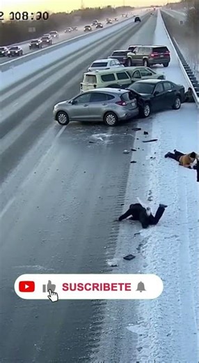 Deadly Black Ice Chain Crash Caught on Traffic Camera | Winter Highway Near Miss
