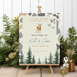 Woodland Baby Shower Sign, Hirsch jagen Baby Shower Dekoration, rustikales Baby Shower Sign, Jagd Geburtstag Dekor, Entenjagd Baby Decor - Etsy.de