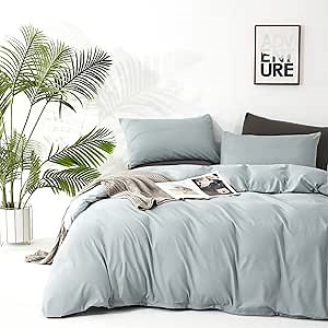 Pureant Haze Blue Comforter Sets California King Solid Light Dusty Blue Bedding Comforters Cal King Women Men Plain Light Blue Bed Quilts Modern Light Greyish Blue Blankets Soft Health Lake Blue Bed