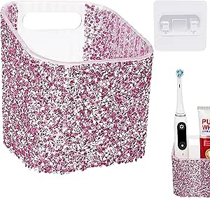 Amazon.com: Biiange Bling Rhinestone Adhesive Toothbrush Holder, Wall-Mounted Shower & Makeup Organizer, Stylish Storage for Bathroom & Bedroom (Rose Red) : Home & Kitchen