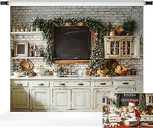 Kate Christmas Kitchen Backdrop, White Christmas Backdrops, 10x6.5ft