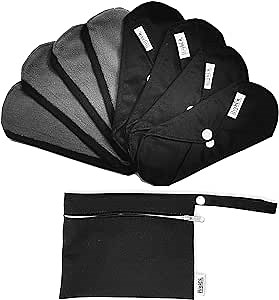 HighOh™ Panty Liners Kit | Soft Washable Charcoal Bamboo Menstrual Discharge Spotting | Reusable Sanitary Napkins | 8 Scant Flow Pads & 1 Waterproof Wetbag