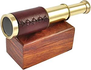 Antique Marine Small Brass Telescope 6" with Wooden Box Pirate Nautical Handheld Telescope for Adventure Enthusiasts, Monocular Nautical Decor for Gifting, Travellers