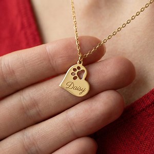 Personalised Paw Name Necklace With Heart, Custom Minimalist Pet Name Necklace, Paw Print Necklace, Pet Memorial Gift, Pet Lover Gifts - Etsy UK