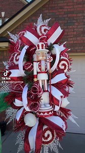 This candy cane nutcracker came out so fun & whimsy!!!! #nutcracker #whimsy #candy #candycane #swag #wreath #redandwhite #candycane #swirl #christmasdecor #christmasdecorating #seasonaldecor #itschristmas | Tarnation Creations