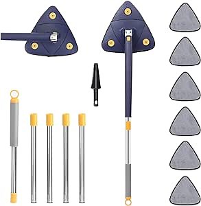 Cleaning Mop 360 Adjustable Rotatable: 82In Rotating Triangle Mops with 6Pcs Replacement Pads - Long Handle Dust Mop for Walls Baseboard and Ceiling