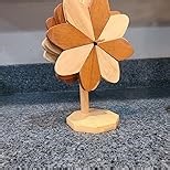 Wooden Trivets for Hot Dishes - 4 Pieces & 1 Stand, Decorative Windmill Shape Insulated Coasters Set, Natural Dual Form Kitchen Wood (Wooden Color)