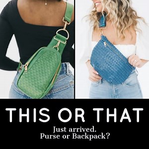 What do you prefer? Purse or Backpack? Serious love for these purses & backpacks! Available in a rainbow of colors! Black, white, camel, fuschia, green, denim blue & grey. $49.95. Come in and pick one up today! | Art in the Alley