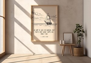 A Ship in Harbor is Safe Wall Art – Minimalist Line Drawing Print, Inspirational Decor, Motivational Printable Poster, Ocean Frame Gift - Etsy Canada