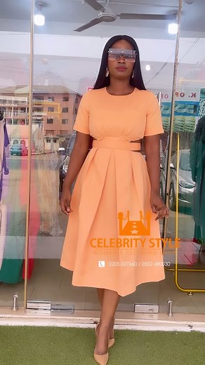 DREAMY PASTEL ORANGE WAIST SIDE CUT OUT SKATER DRESS. UK 6-16. ₵650 ——————— Other Color: Pastel Purple | Celebrity Style Boutique, SpinteX Road