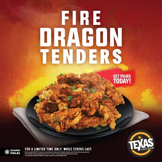 It is now or never! ⏱️ Don’t miss out on the chance to get our limited time only Fire Dragon Tenders. 😍 Head on over to your nearest Texas Chicken or order from our food delivery partners - GrabFood, Foodpanda & ShopeeFood before they’re gone! #FireDragonTenders #TexasChickenMalaysia | Texas Chicken Malaysia