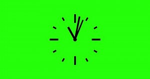 Animated wall clock in 24h loop. Clock with moving arrows. Loop time lapse. Alpha channel with green background for keying. Clock time lapse animation. Black minute and hour hand with second pointer