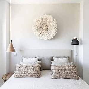 Juju Hat White Cream, African Ethical Wall Decor, Authentic handmade Juju Hat Bamileke Cameroon (32inch-80cm)