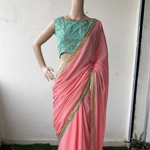 22 reactions | Back in stock : Pastels on the board ..!! Get this pastel aqua blue self embroidery blouse with stoned works for yoke and western pink saree with stoned works with heavy golden rich borders ..!! For orders watsapp us on 9790242572 Mail us on orders@Threadslabel.com . | Threadslabel | Facebook
