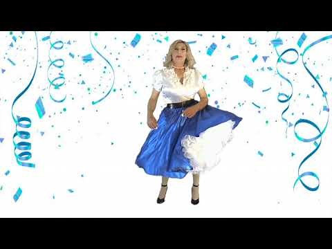Crossdresser swishing a turquoise satin skirt with petticoat