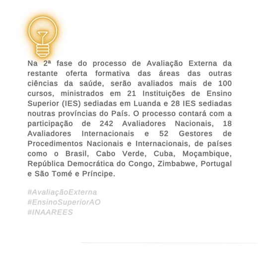 SAIBA MAIS... #avaliaçãoexterna #ensinosuperior #inaarees #mescti | Ministério do Ensino Superior, Ciência, Tecnologia e Inovação Angola