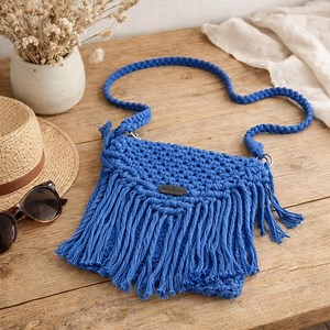 Sac à bandoulière bleu en macramé - Sac à main tissé à franges bohèmes - Etsy France