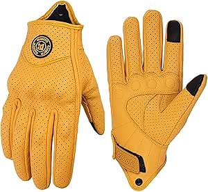 Yellow Classic Goat Leather Motorcycle Gloves with Hole Summer Cycling Bicycle Riding Gloves for Motorcyclist Protective Gloves