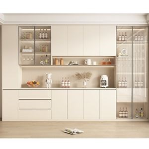 [Hot Item] Plywood Sideboard Buffet Storage Cabinet with LED Light Strip and Glass Doors