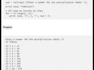 python program @ multiplication table