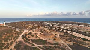 Download Aerial view around the western tip of the Caribbean island of Aruba for free