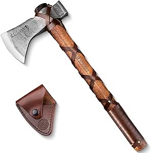 NedFoss 16 inch Viking Tomahawk Axe, Sharp Bearded Axe Gifts for Men, Nordic Viking Hatchet with Hammer and Snap-On Leather Sheath, Beech Wooden Handle Wrapped with Leather Rope Ragnar Axe