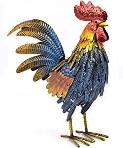 Aayla Metal Rooster Statue - Handmade Rooster Kitchen Décor Cock Figurine Gift for Dining Room Living Room Kitchen Garden Patio Lawn (15.75” H)
